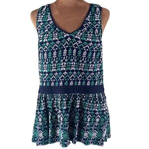 Maeve Anthropologie Embroidered Sleeveless Top Women Small Black Green White EUC